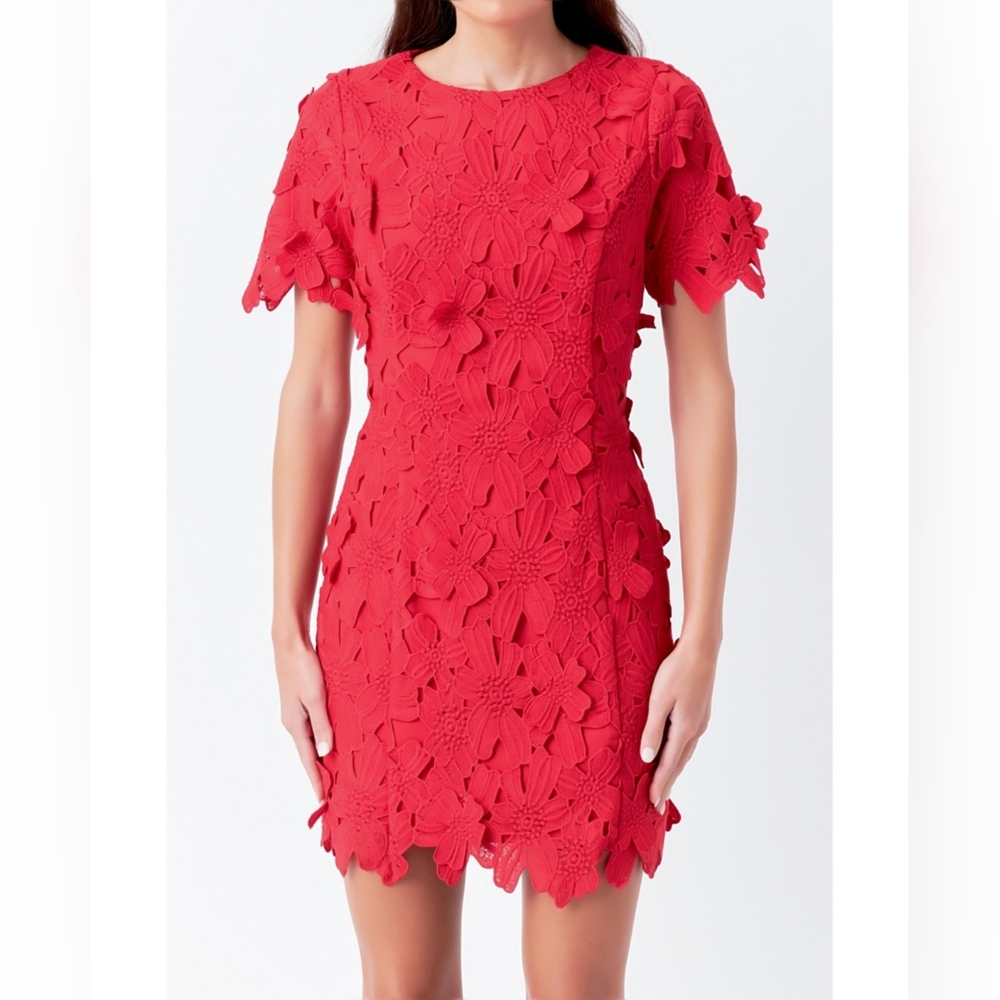 Red Floral Lace Dress